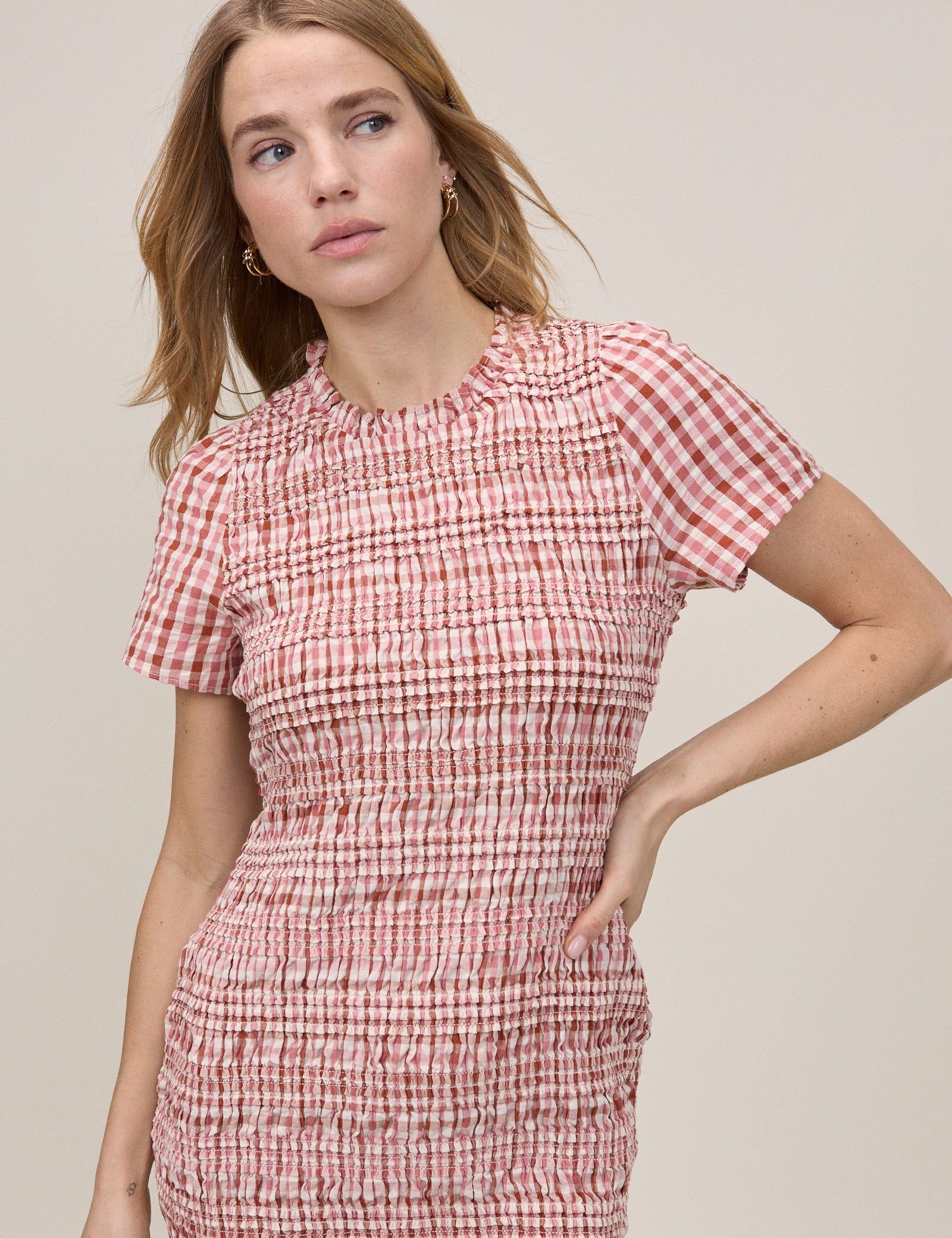 Pink Gingham Ruched Martha Mini Dress