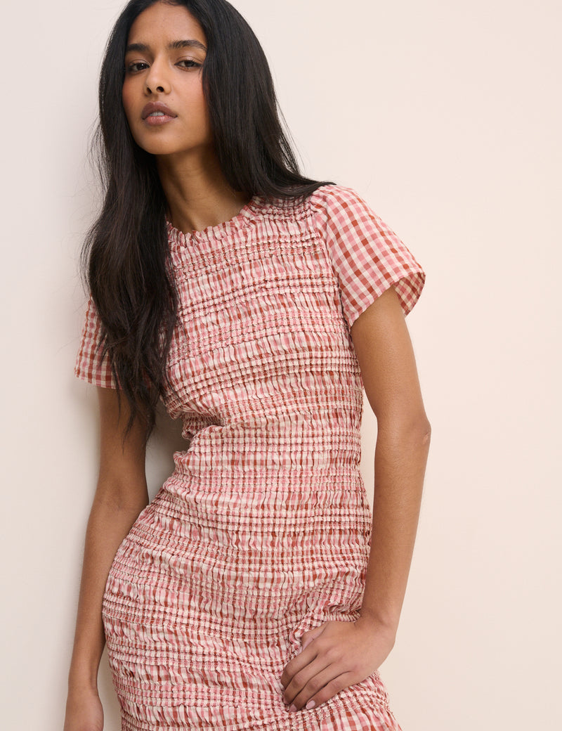 pink gingham mini dress Sweetheart Soft Sculpt 100% Poly MORE TO COME Anastasia Mini