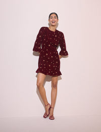 Burgundy Celestial Embroidered Fleur Mini Dress