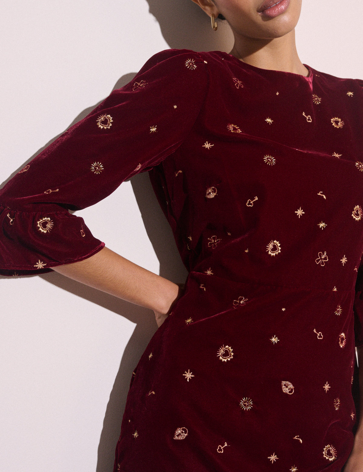 Burgundy Celestial Embroidered Fleur Mini Dress