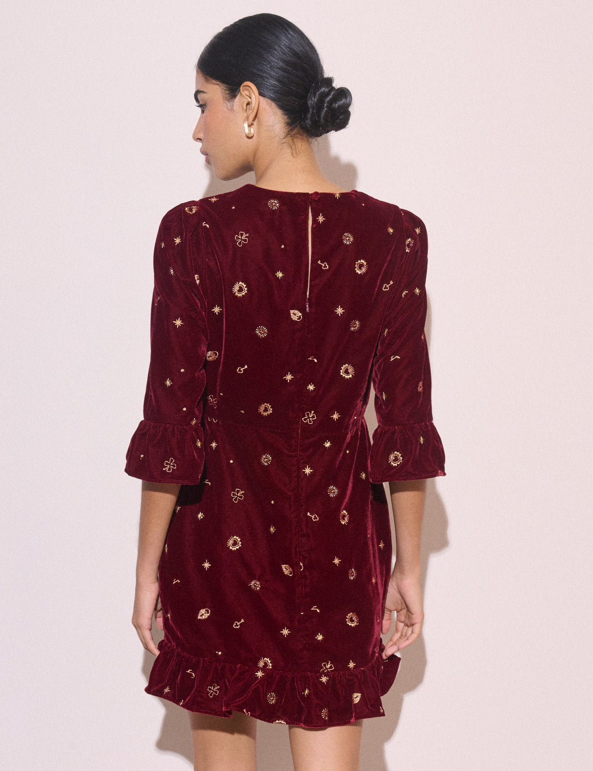 Burgundy Celestial Embroidered Fleur Mini Dress