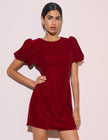Red Puff Sleeve Velvet Boston Mini Dress