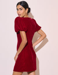 Red Puff Sleeve Velvet Boston Mini Dress