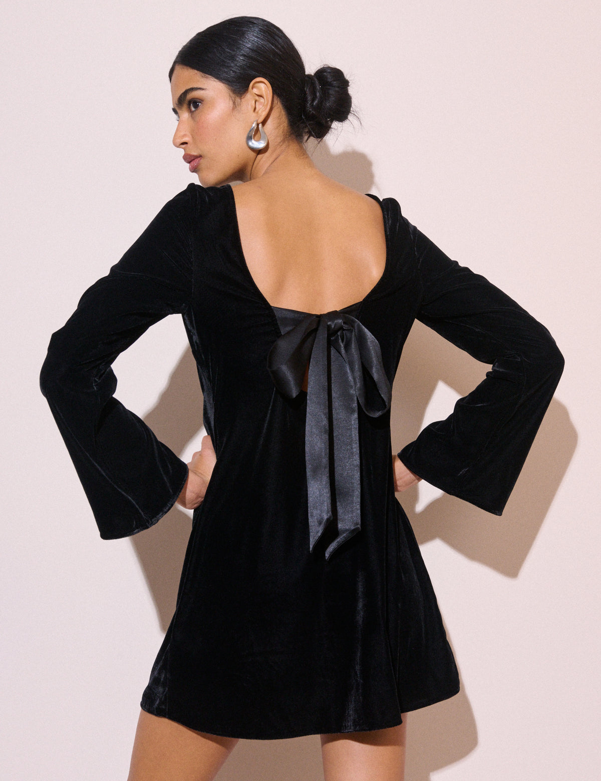 Black Velvet Flared Sleeve Joelle Mini Dress