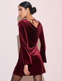 Burgundy Cowl Neck Velvet Leighton Mini Dress
