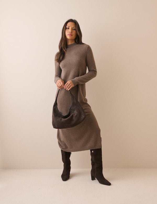 Brown Marl Knitted Cashmere Midi Dress