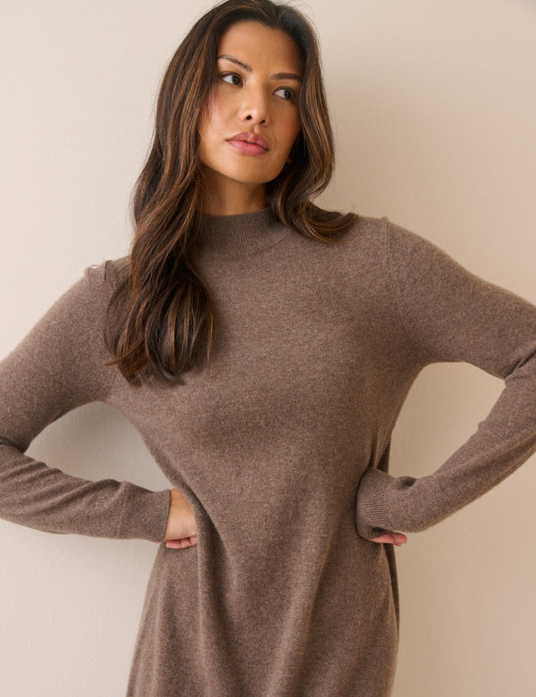 Brown Marl Knitted Cashmere Midi Dress