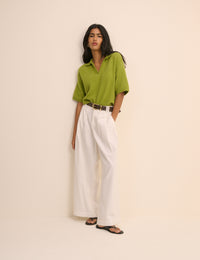 Green Open Collar Polo Knitted Top