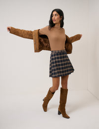 Navy Tartan Check Pleated Mini Skirt