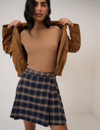 Navy Tartan Check Pleated Mini Skirt