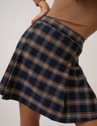 Navy Tartan Check Pleated Mini Skirt