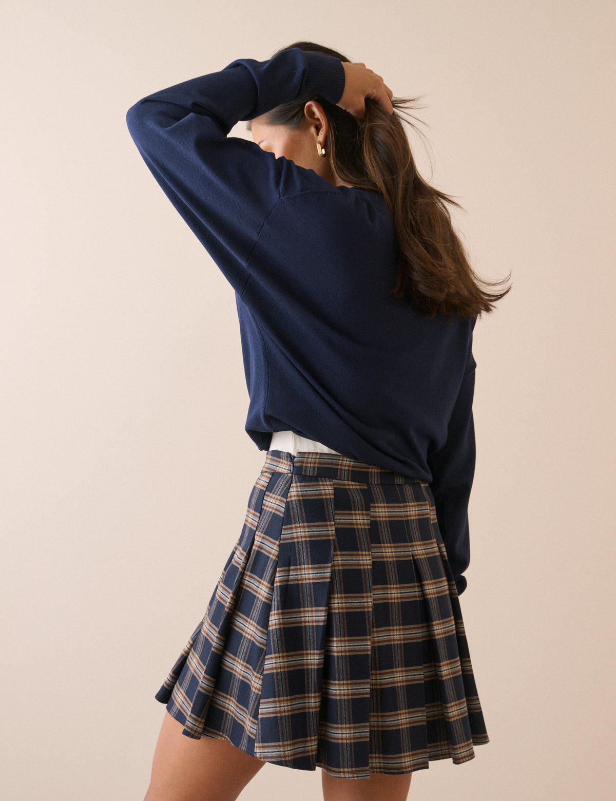 Navy Tartan Check Pleated Mini Skirt