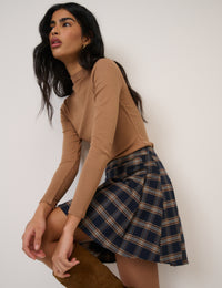 Navy Tartan Check Pleated Mini Skirt