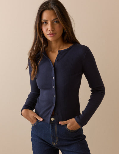 Navy Pointelle Cardigan