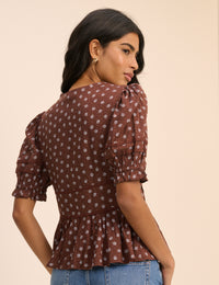 Brown Ditsy Floral Puff Sleeve Seren Blouse
