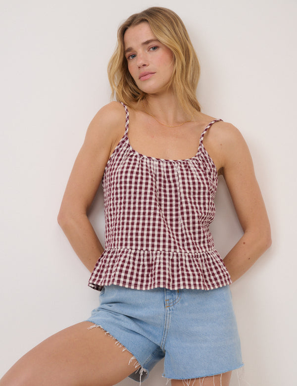 Burgundy Gingham Top