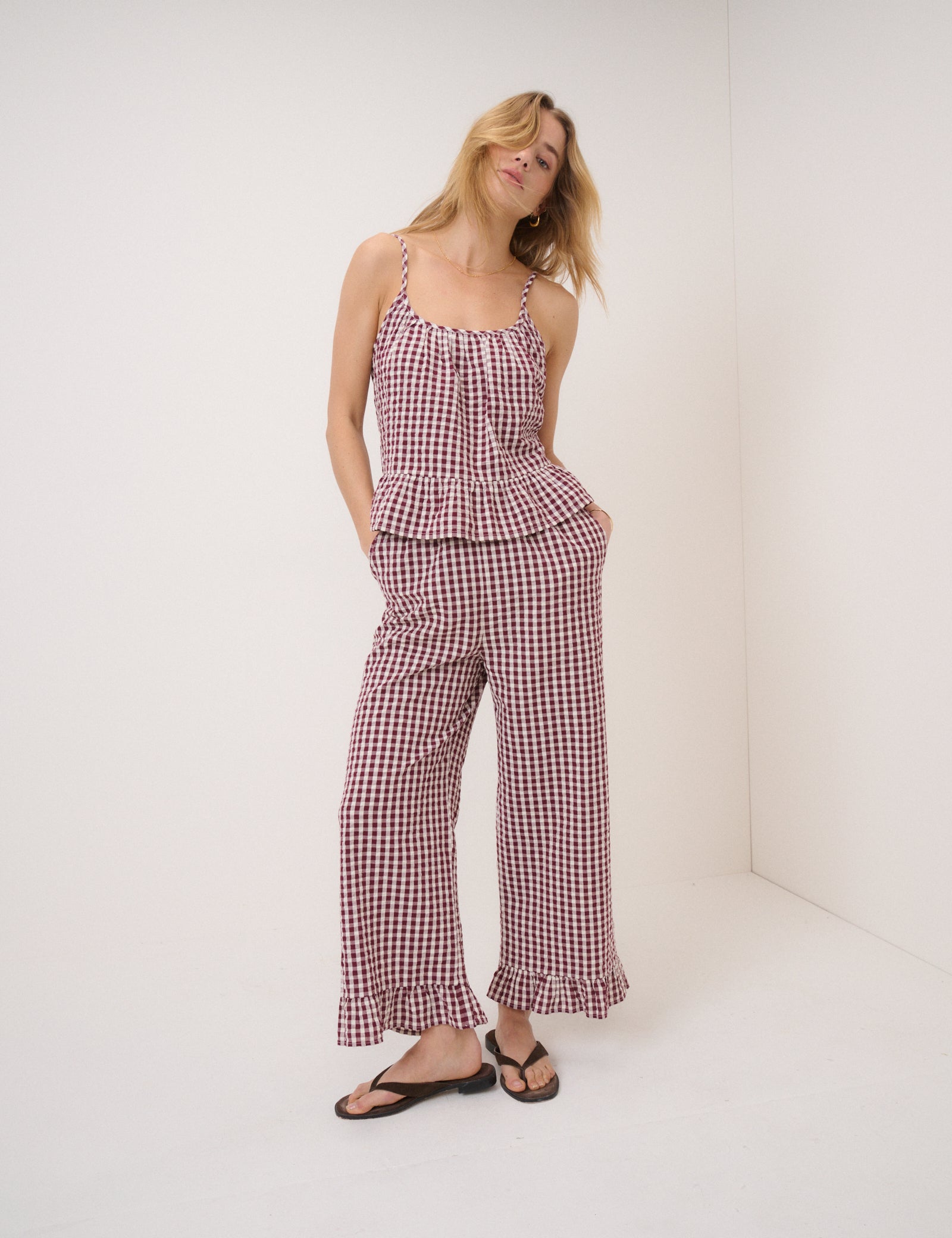 Burgundy Gingham Top