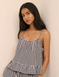 Black Gingham Linen-Blend Sia Top