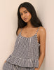 Black Gingham Linen-Blend Sia Top