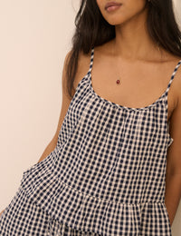 Black Gingham Linen-Blend Sia Top