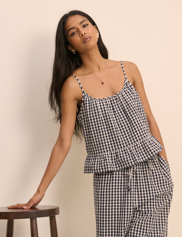 Black Gingham Linen-Blend Sia Top