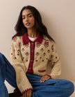 Beige and Red Floral Knitted Jacket