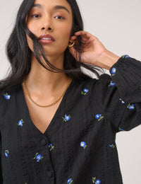 Navy Floral Embroidered Blouse