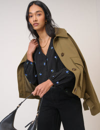 Navy Floral Embroidered Blouse