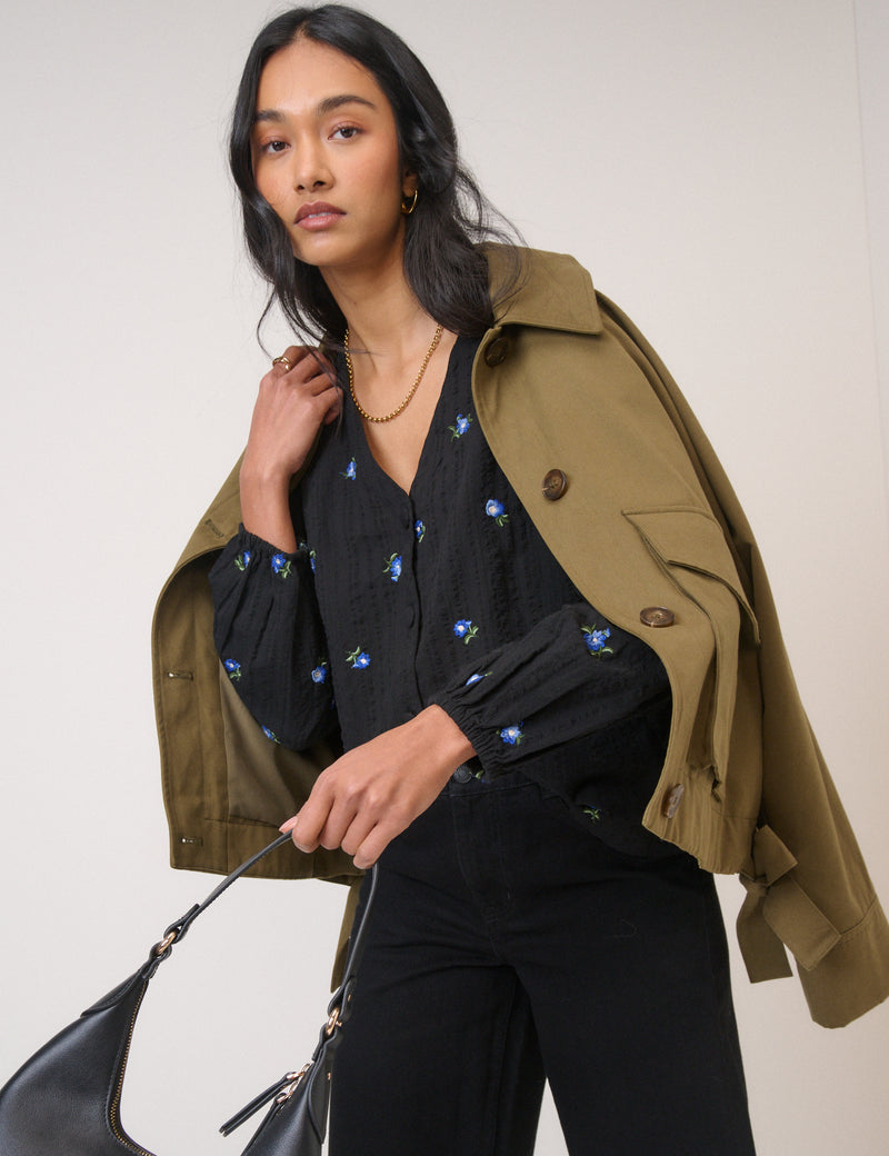 Black Floral Embroidered Blouse