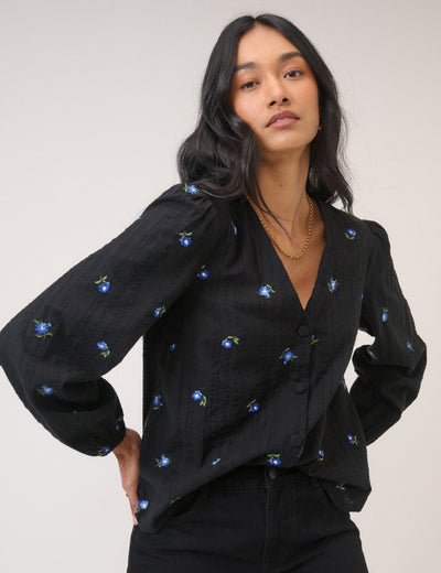 Black Floral Embroidered Blouse