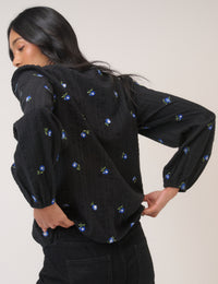 Navy Floral Embroidered Blouse