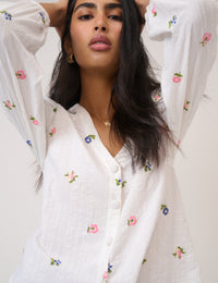White Floral Embroidered Blouse