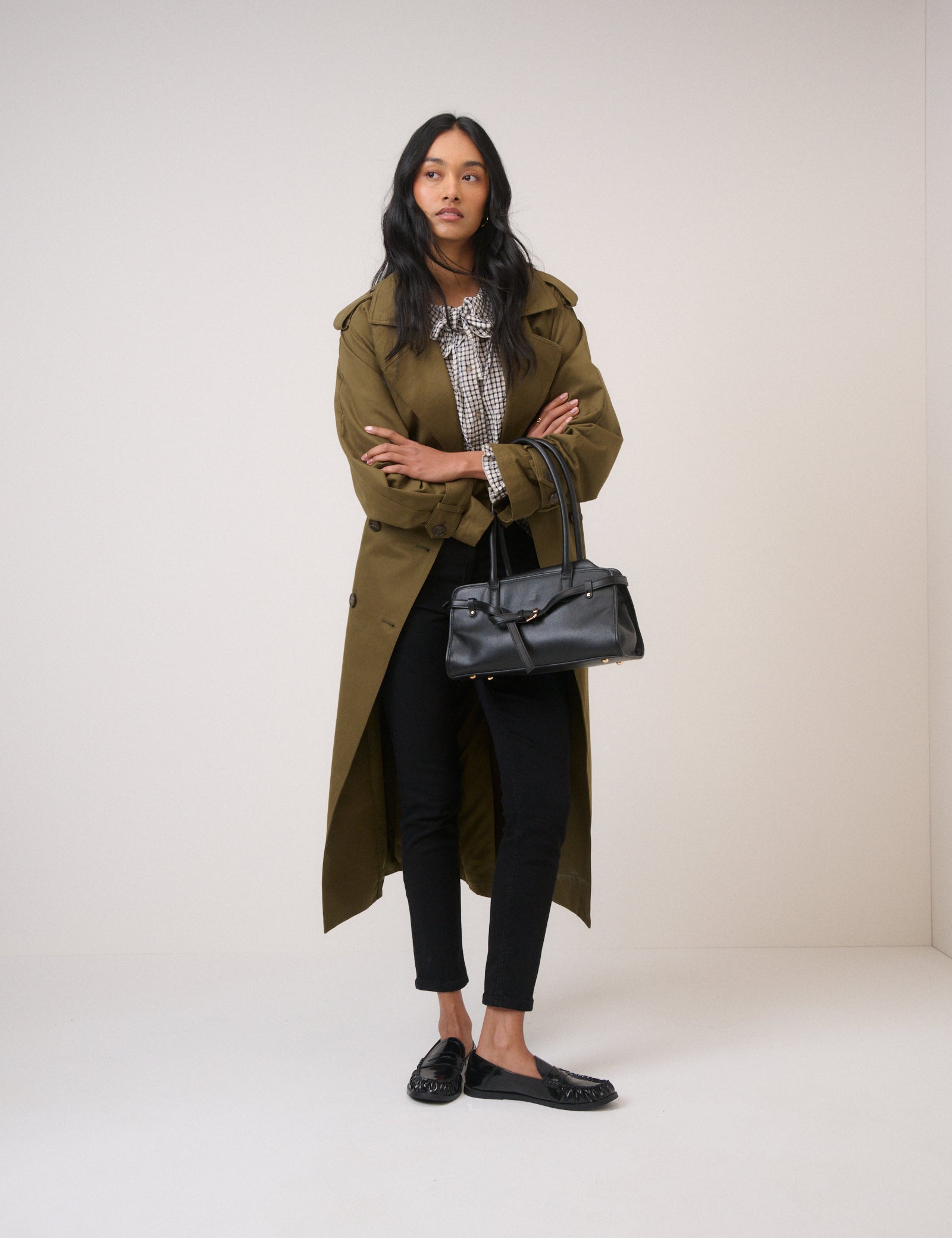 White Check Frill Collar Blouse