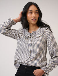 White Check Frill Collar Blouse