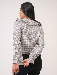 White Check Frill Collar Blouse