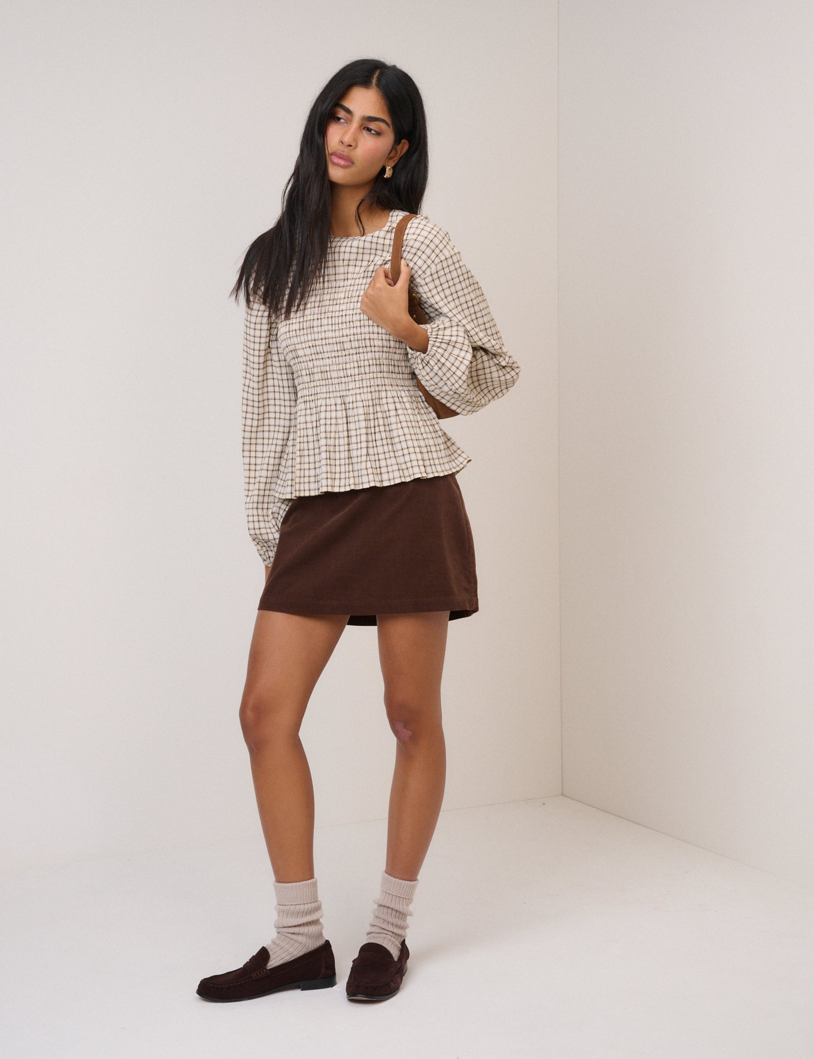 Yellow Check Shirred Blouse