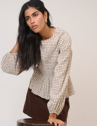 Yellow Check Shirred Blouse
