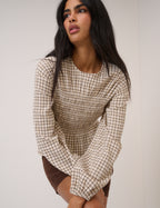 Yellow Check Shirred Blouse