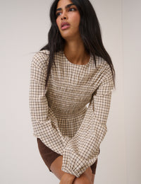 Yellow Check Shirred Blouse