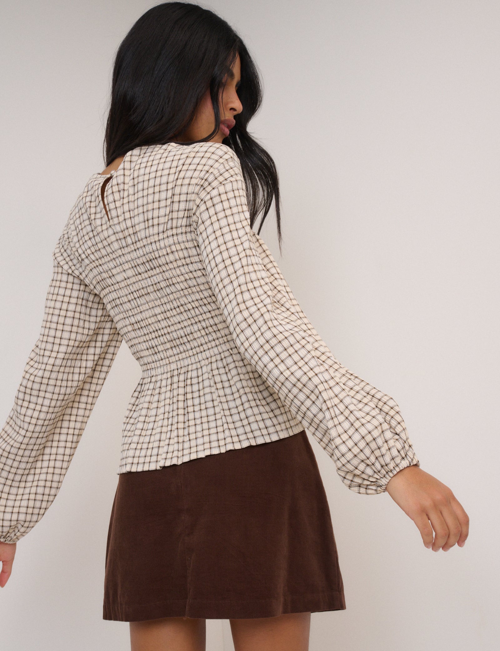 Yellow Check Shirred Blouse