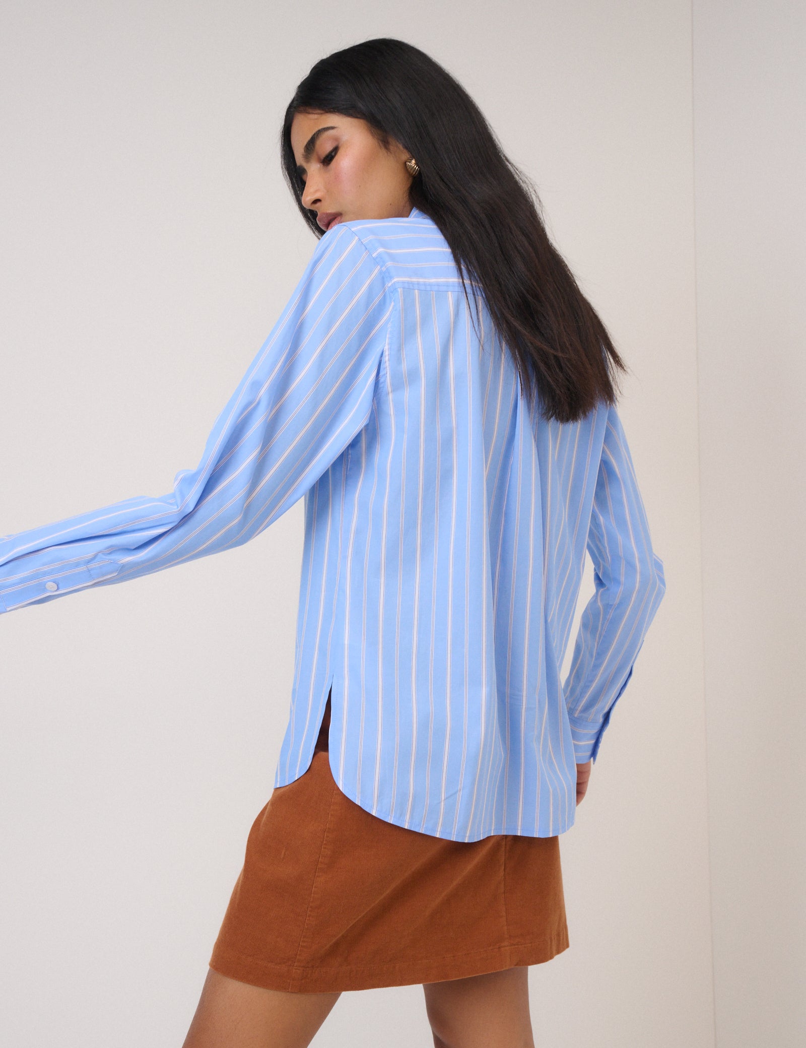 Blue Pinstripe Bow Collar Shirt
