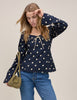 Navy Polka Bow Top