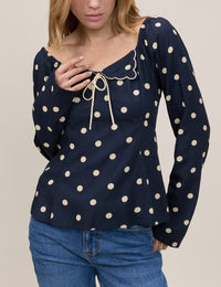 Navy Polka Bow Top