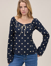 Navy Polka Bow Top