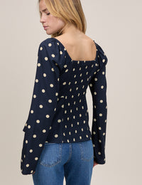 Navy Polka Bow Top
