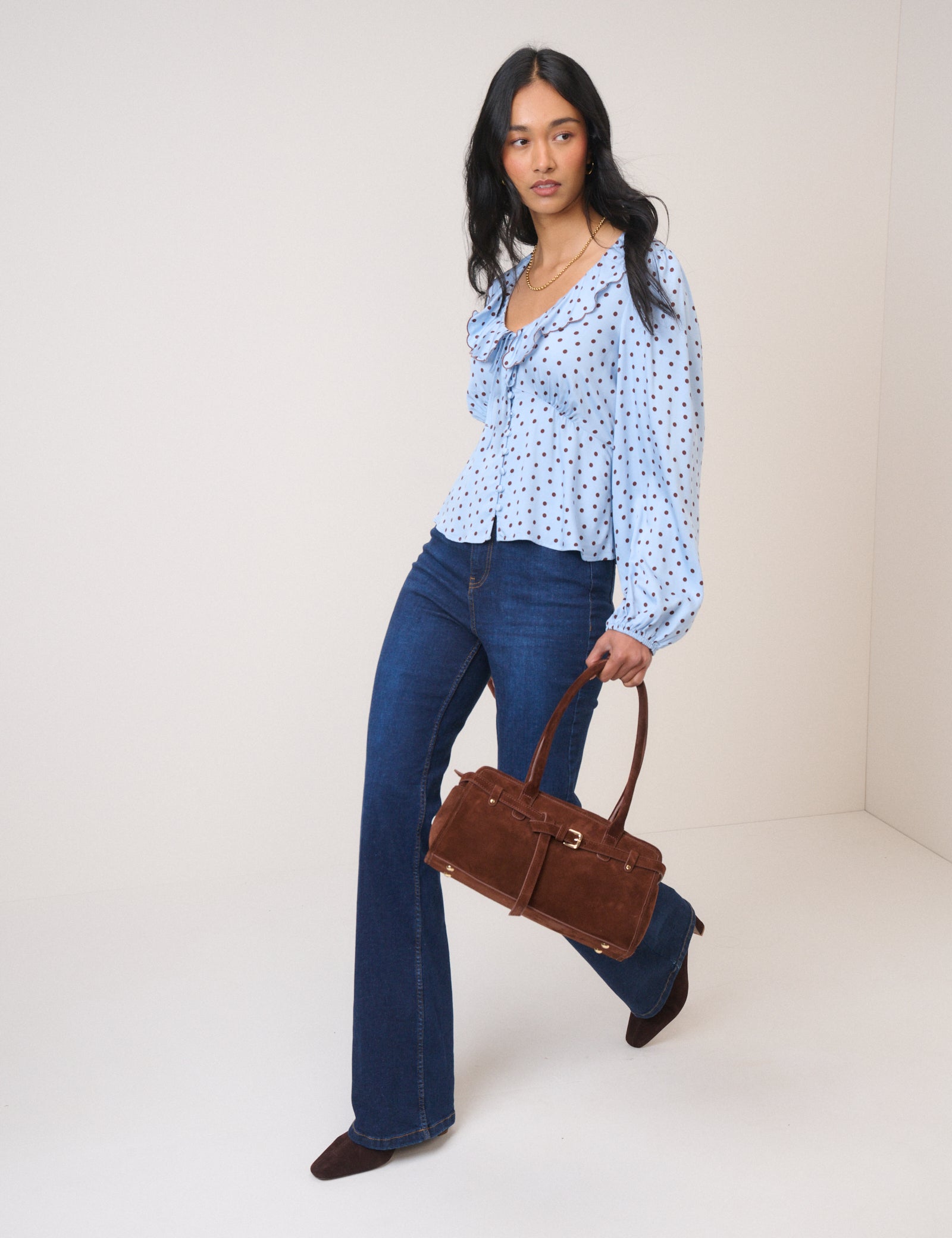 Blue Satin Polka Dot Blouse