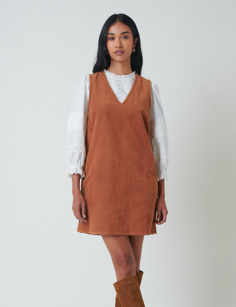 Brown Cord Austin Pinafore Mini Dress