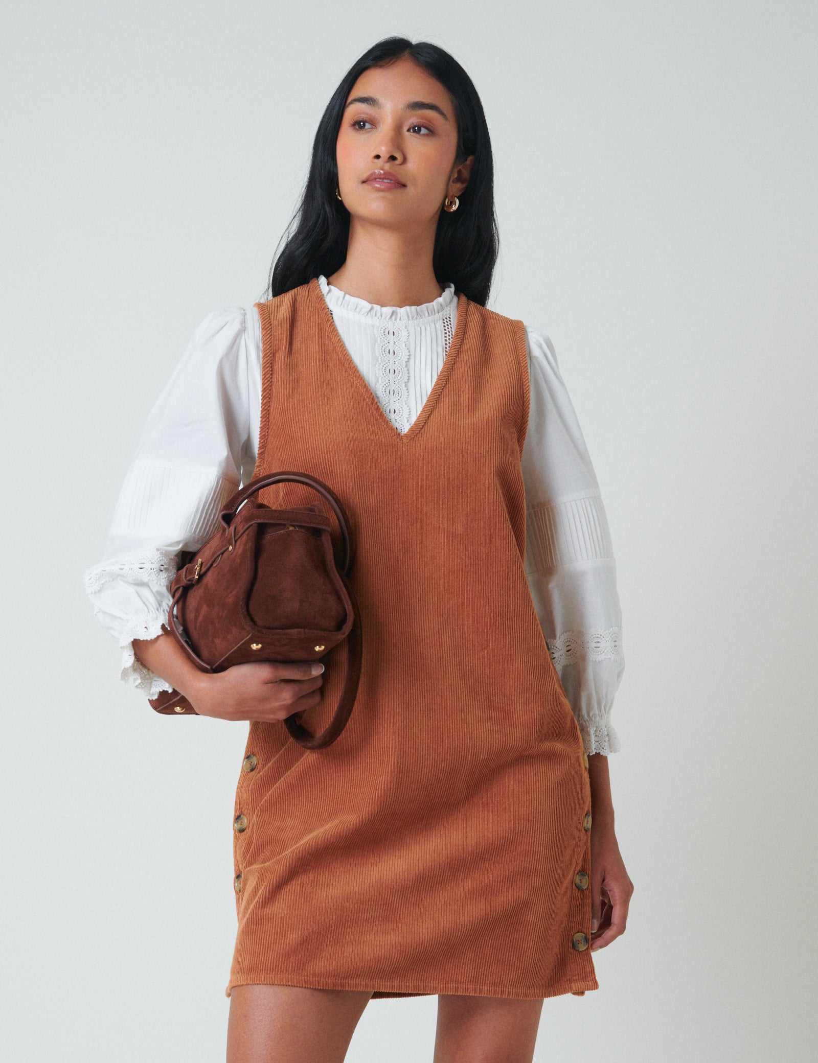 Brown Cord Austin Pinafore Mini Dress Brown Cord Austin Pinafore Mini Dress