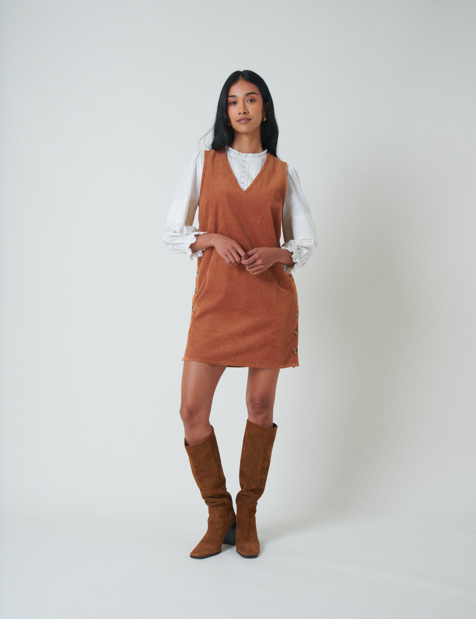 Brown Cord Austin Pinafore Mini Dress