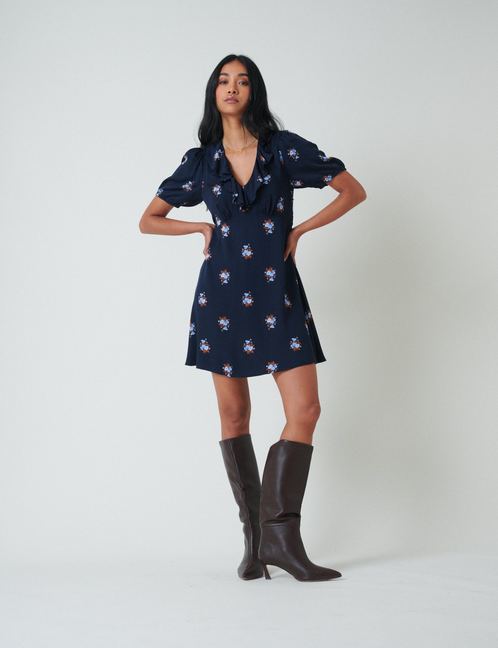 Navy Floral Fae Mini Dress